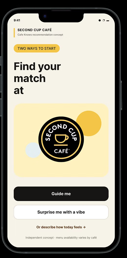 Cafe Knows prototype home screen