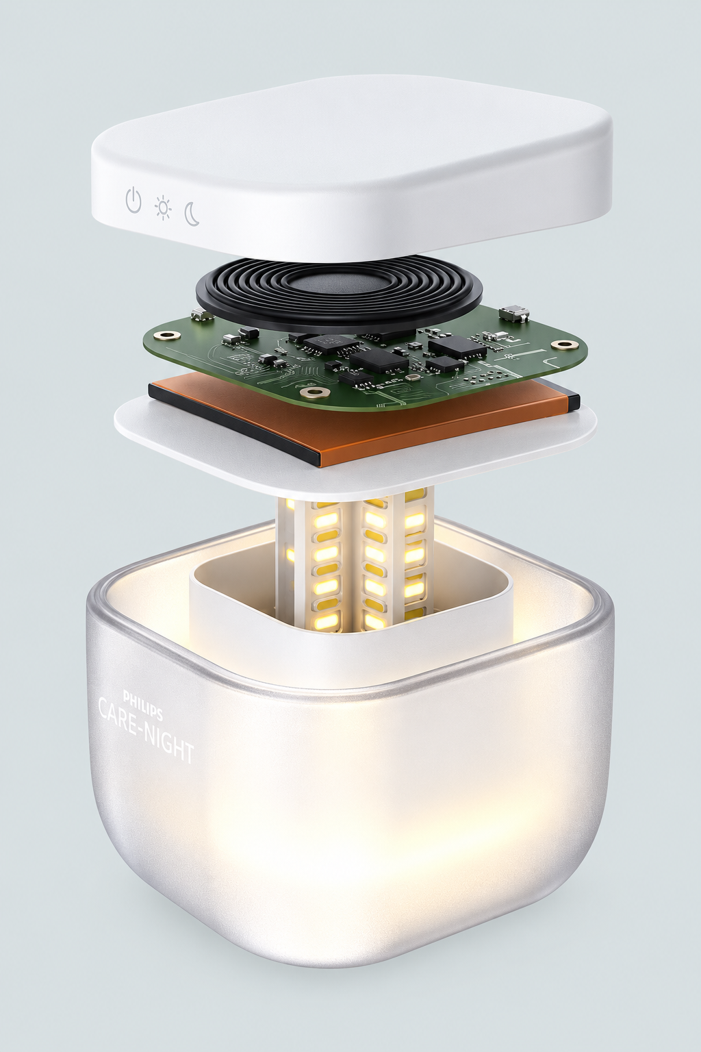 Exploded Care-Night lamp with interactive component hotspots